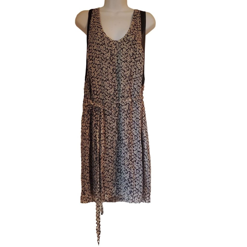 J Crew 4 Silk Blue Tan Floral Sleeveless Belted Shift Dress ELLA Dainty Feminine